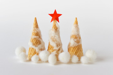 Waffle Christmas trees with decorations