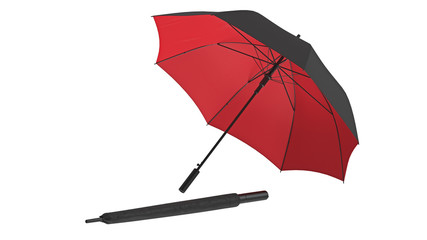 Umbrella open with red bottom and closed. 3D rendering