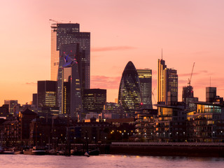 Fototapeta premium europe, UK, England, London, City skyline Gherkin sunset