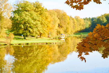  Autumn in Stirin Castle Park near Prague, Czech Republic                              