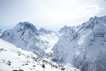 The Caucasus mountains and the ski resort "Dombay" in Sunny weather