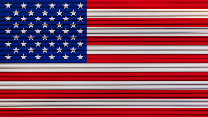 Roller metal door background with 3D rendering of American (USA) flag