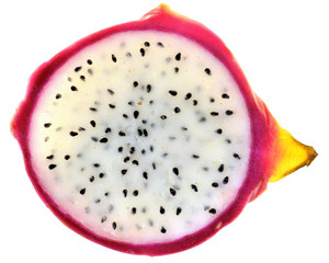 Sliced ​​dragon fruit close-up top view isolated