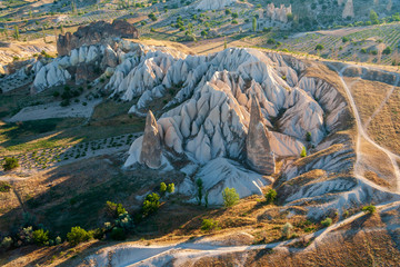 Aerial vieuw of the rocks near G&ouml;reme, Open air UNESCO world heritage site Museum in Cappadocia, Turkey