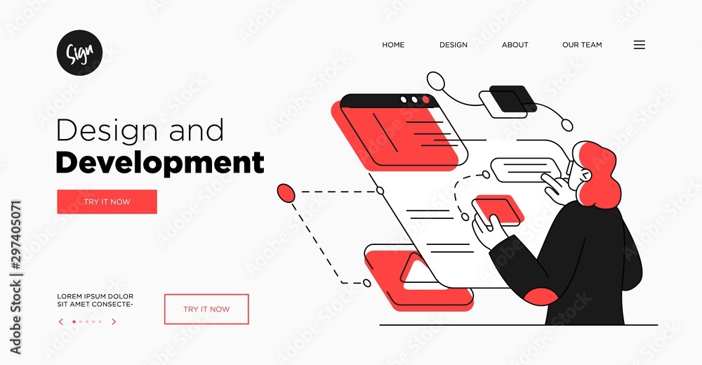 Poster presentation slide template or landing page website design. business concept illustrations. modern f