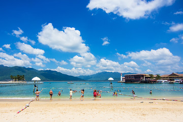 Beach on the small Boundary island near Sanya, exotic Hainan island, China, South China sea. Beautiful chinese beach with azure water, good ecology