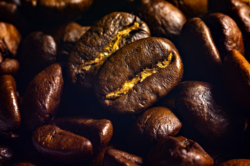 roasted coffee beans close-up macro, coffee background, coffee mood, high resolution