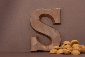 Chocolate letter S. Symbol of Dutch feast called Sinterklaas.