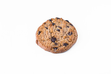 One homemade cookie with chocolate isolated on white background