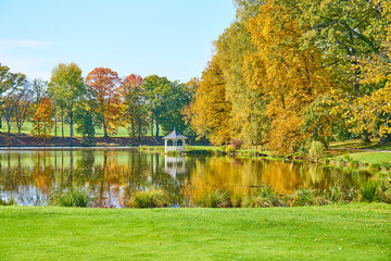  Autumn in Stirin Castle Park near Prague, Czech Republic                              