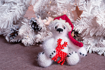 White crochet christmas toy bear. Chrictmas decor