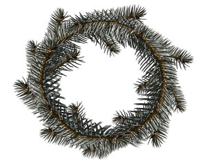 Naklejka premium Round wreath frame of blue spruce branches for Christmas decoration is isolated on a white background