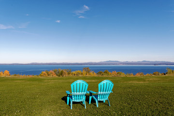 Lake Champlain with Burlington Vermont state in background in late fall