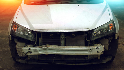 Accident on the road with damage to the car. knocked wheel.