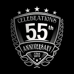 55th shield anniversary logo. 55th years logo. Vector and illustration.