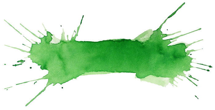 Blot of green watercolor paint isolated on white background