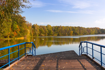 Beautiful landscape of the lake in autumn, Poland - obrazy, fototapety, plakaty