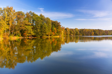 Beautiful landscape of the lake in autumn, Poland