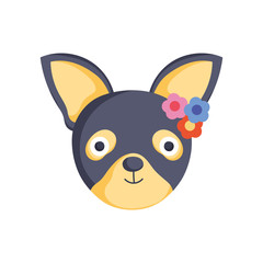 cute dog head with flowers icon