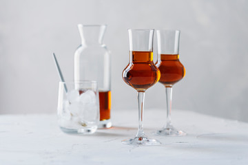 A shot of a strong ligueur with ice
