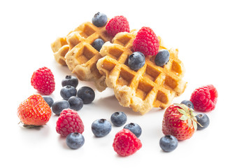 Waffles with blueberries and raspberries.