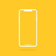 Blank screen smart phone. on a yellow background. Realistic vector illustration.