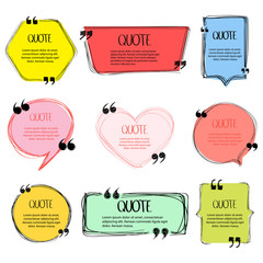 Hand made speech bubble. Quote frame, big set. Freehand text quotes. Empty colored text box templates, quote bubble, quotation symbols