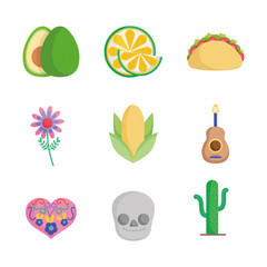 collection mexican food culture traditonal icons