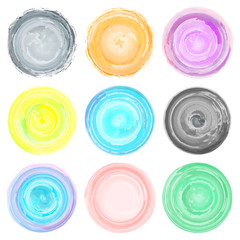 Vector set of hand painted circles for backgrounds. Monochrome artistic hand drawn backgrounds. Set of hand drawn spots of round shape. Vector illustration