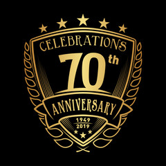 70th shield anniversary logo. 70th years logo. Vector and illustration.