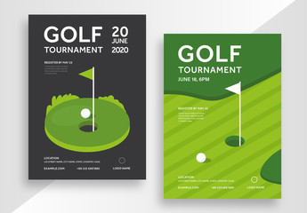 Golf Tournament Poster Layout Set with Illustrative Elements