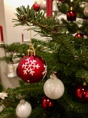 Obraz na płótnie Canvas Rot-weiß geschmückter Weihnachtsbaum