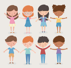 happy childrens day differents girls and boys open arms