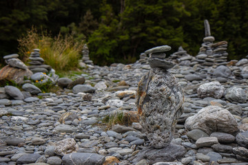 stone pyramids near fantail falls, Wanaka, South Island, New Zealand