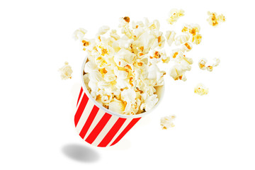 Popcorn with salt on a white isolated background
