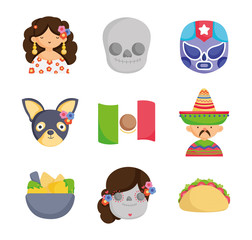collection mexican food culture traditonal icons