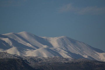 snow covered mountains of Crete during sunrise