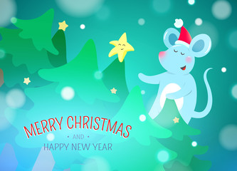 Fototapeta na wymiar Christmas background with symbols of 2020 new year - cute mouse