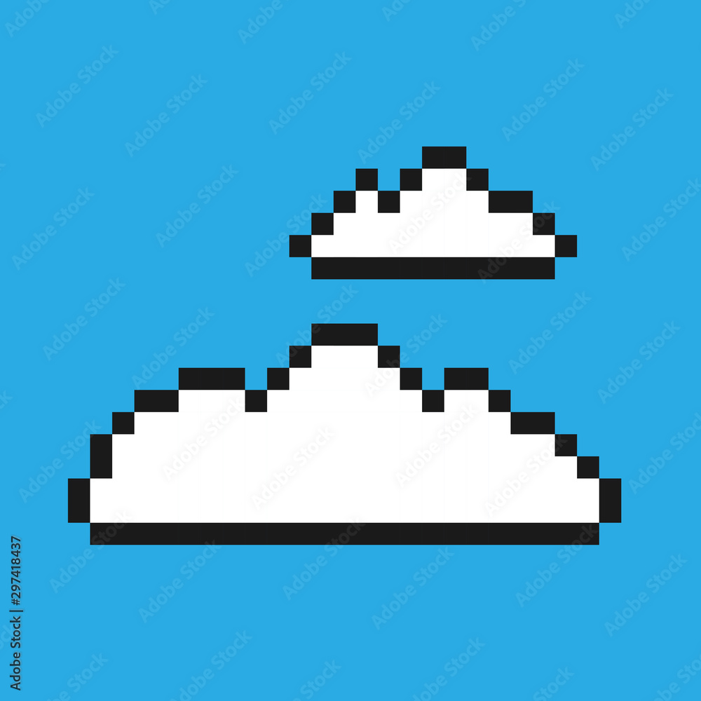 Poster pixel video game cloud icon. 8-bit concept. vector illustration in retro game style isolated on blue