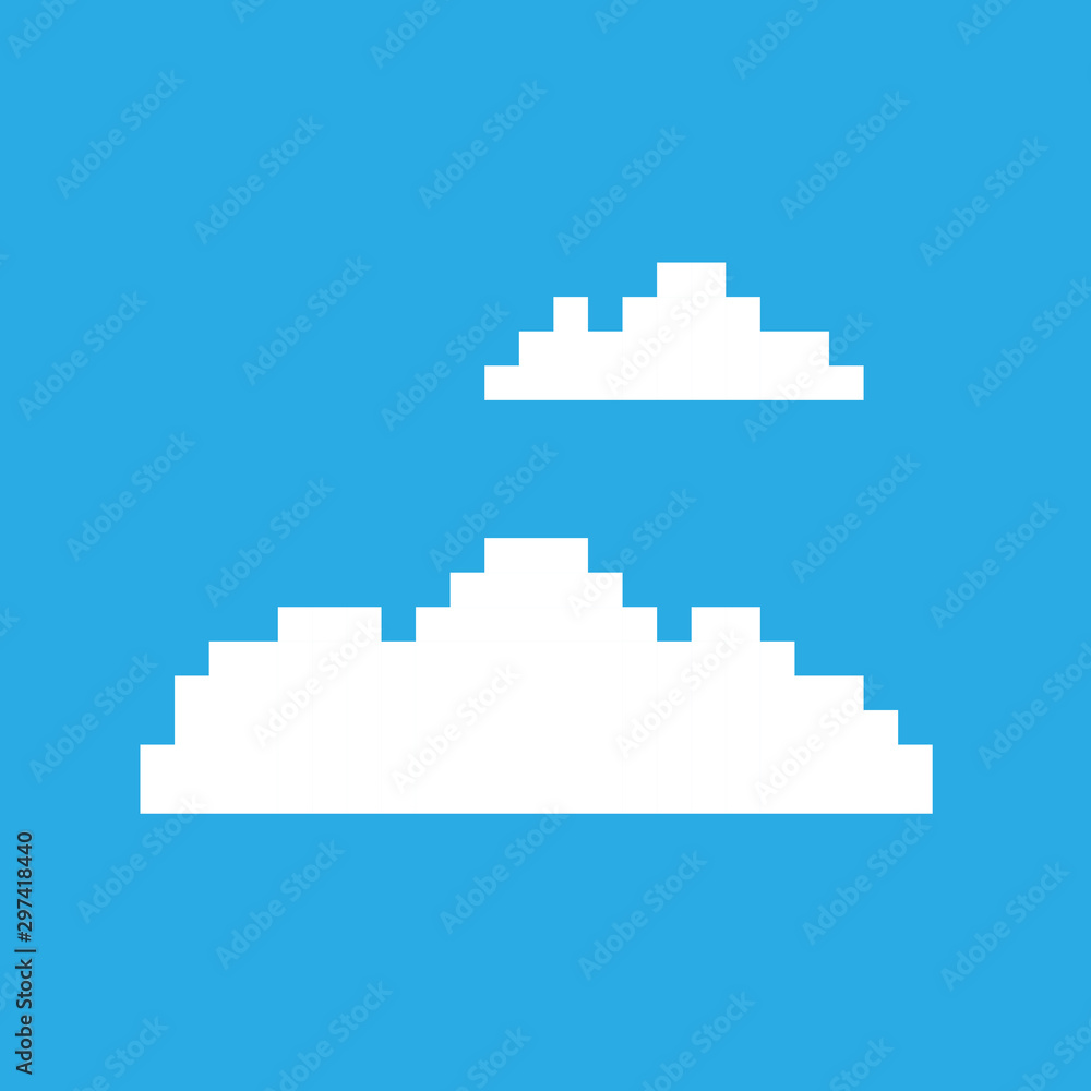 Poster pixel video game cloud icon. 8-bit concept. vector illustration in retro game style isolated on blue