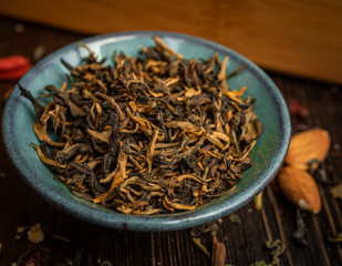 Preparation of the tea ceremony, tea in the bowl. Handmade cups