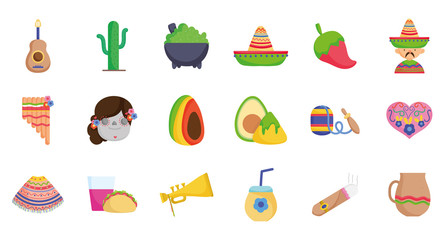 collection mexican food culture traditonal icons
