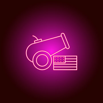 American, gun, cannon , icon. Modern American USA vector icon - neon vector. Can be used for web, mobile
