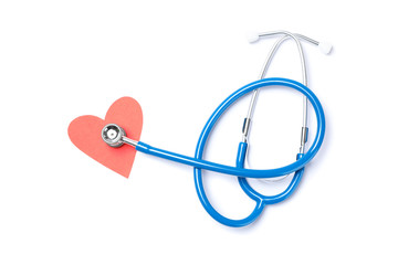 Stethoscope and red heart isolated on white background