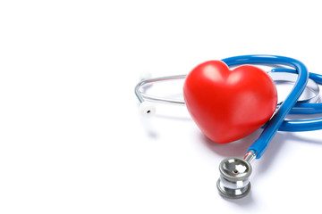 Stethoscope and red heart isolated on white background