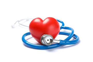 Stethoscope and red heart isolated on white background