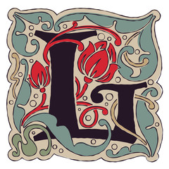 L letter vintage colors antique gothic initial logo.