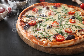 Delicious pizza on table, closeup