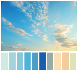 Beautiful view of blue sky with clouds. Different color patterns