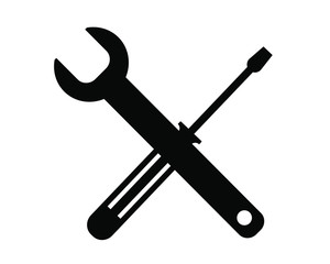 Wrench, screwdriver and hammer. Hardware tools.. Tools icon isolated on white background